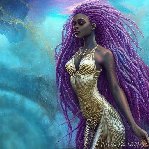 Yemaya: African River Mermaid Goddess in Art Nouveau Style