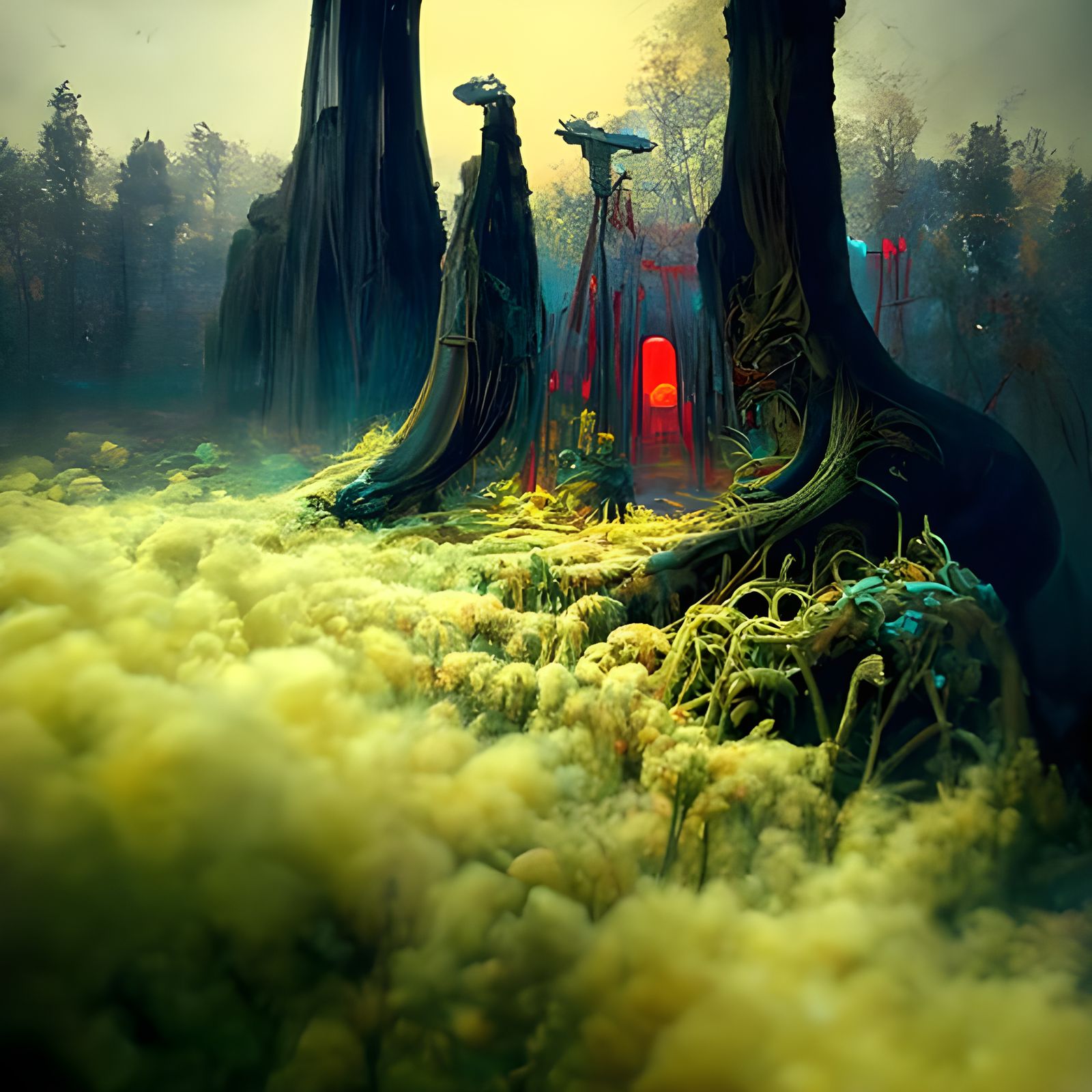 Intricate Fantasy Forest Digital Painting in Kinetic Pointil...