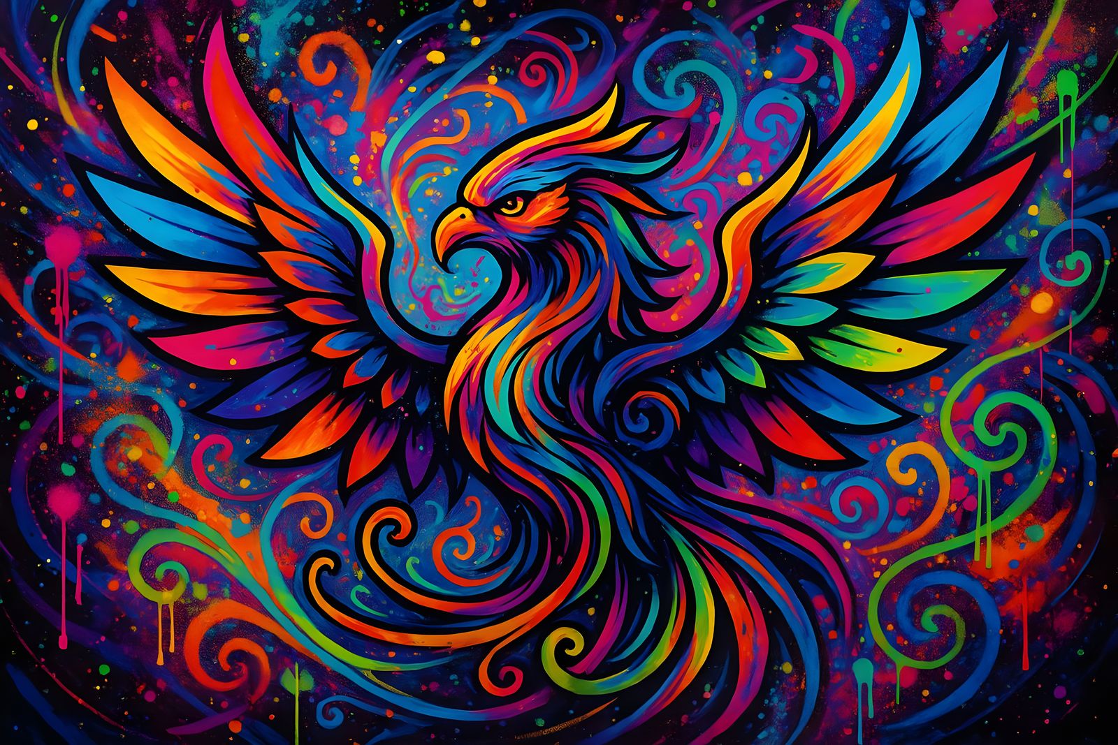 Abstract Phoenix in Graffiti Art Style