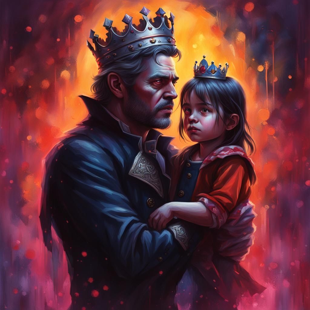 Man with Crown and Vampire Girl: Hyperrealistic Art