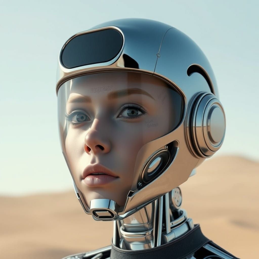 Cybernetic Face in Futuristic Utopia