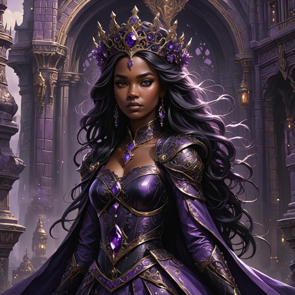 Purple-Black Kingdom Princess with Powers: Fantasy Art