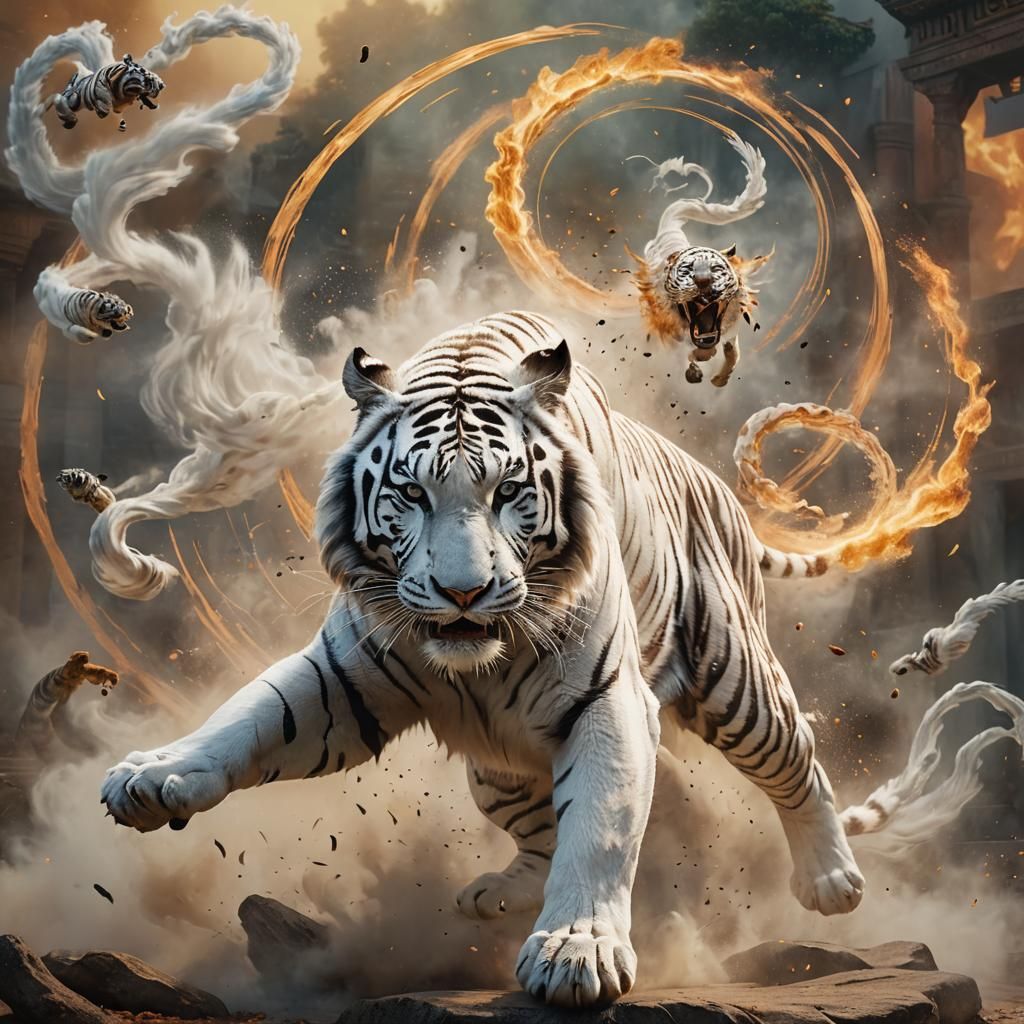 White Mist Tiger Leaps Through Fire