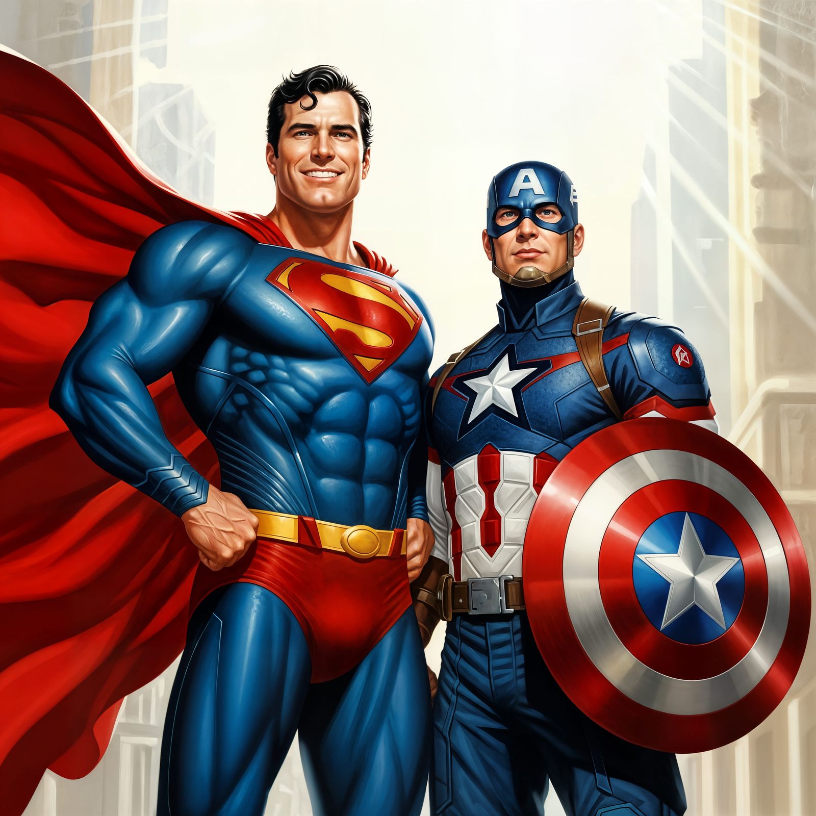 Superman and Captain America Artwork in Realist Style