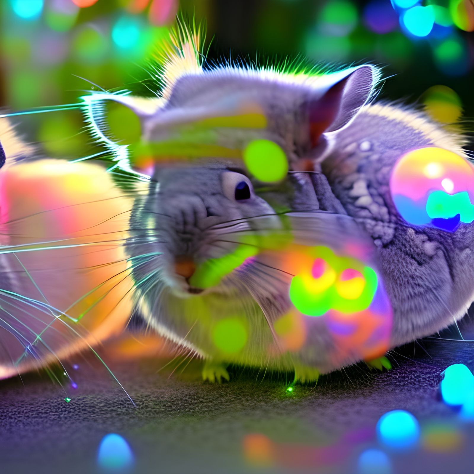Glowing Chinchilla Family Portrait in Surreal Style