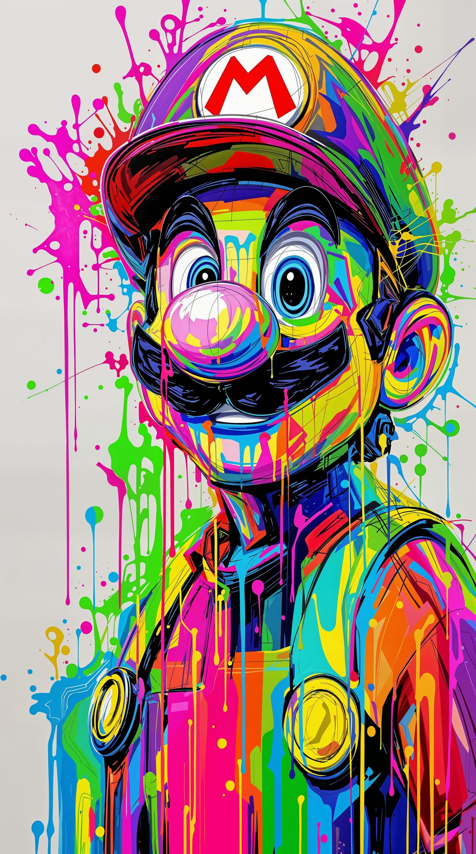 Ethereal Mario Portrait in Abstract Expressionist Style