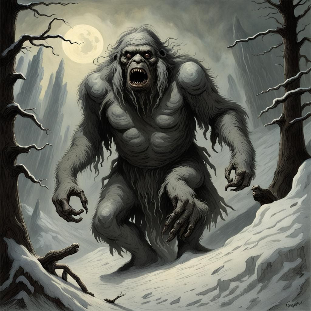 Terrifying Yeti in Gothic Horror Style