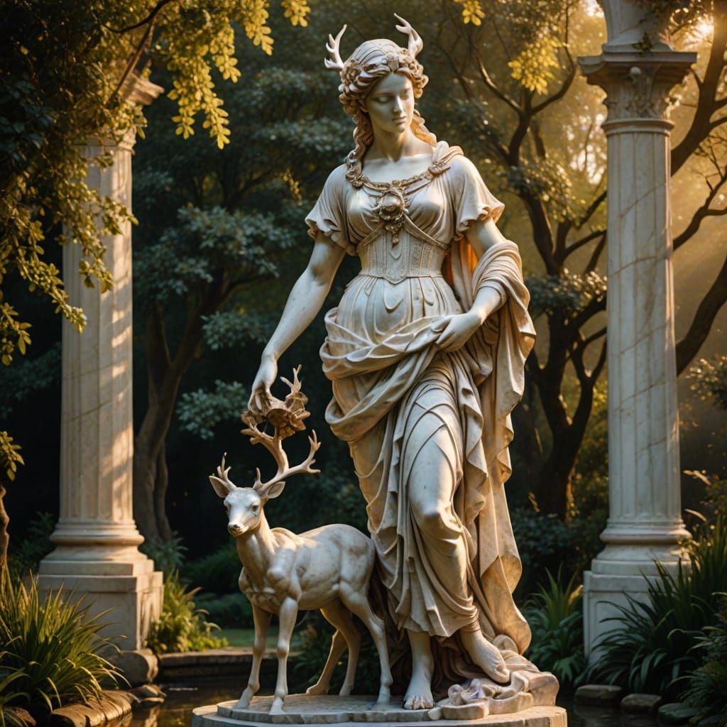 Baroque Marble Sculpture: Artemis and Deer