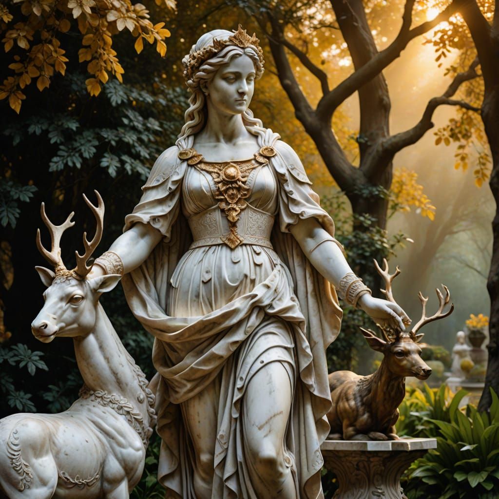 Artemis Marble Sculpture in Baroque Style
