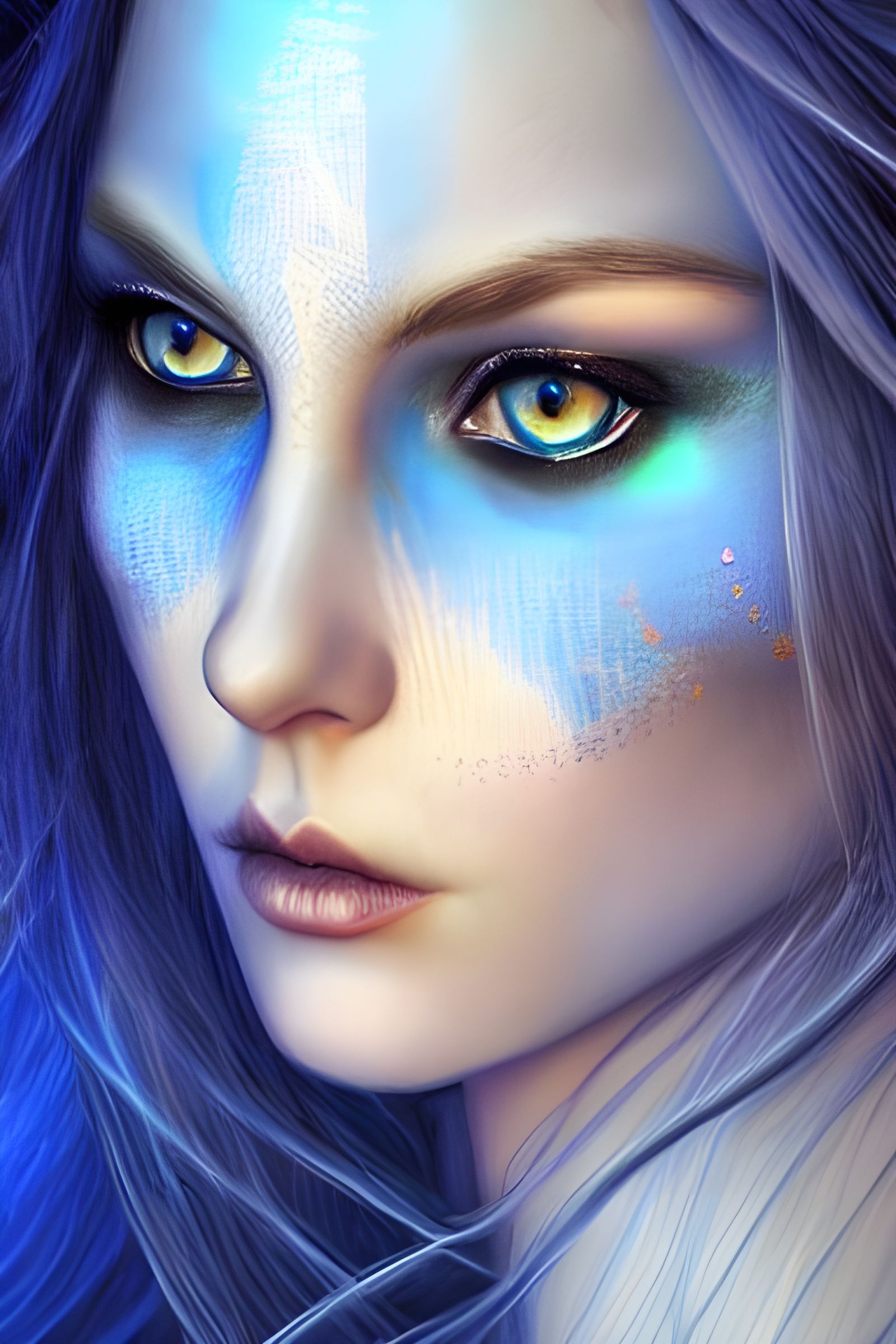 Elven Huntress Portrait in Kinetic Pointillism Style