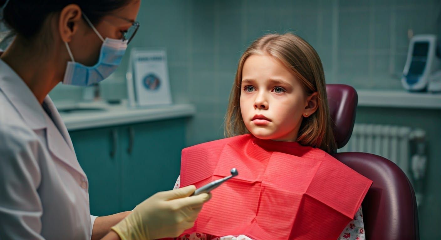 Girl's Dental Fear: Photorealistic Portrait in Dentist Chair