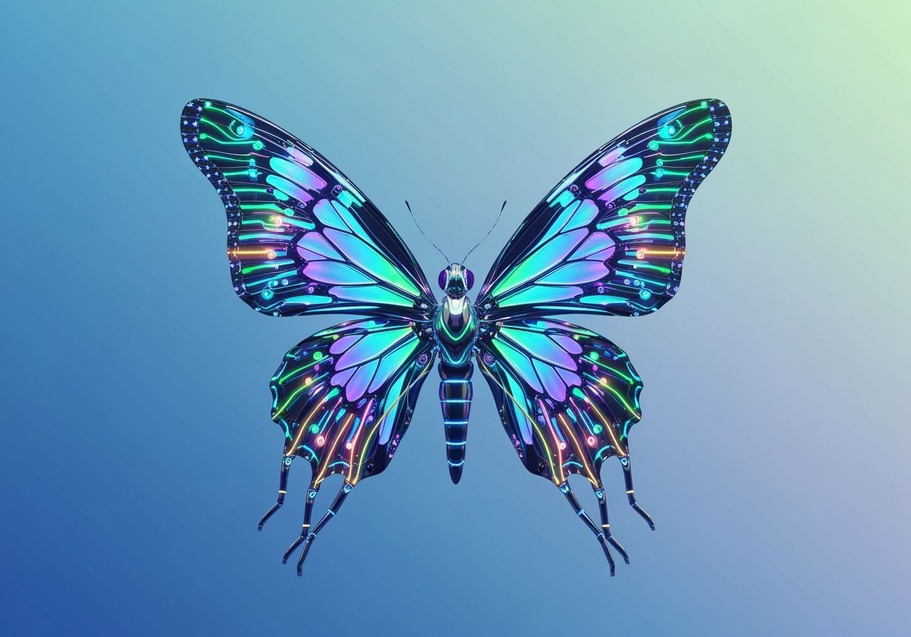 Futuristic Metallic Butterfly in Cyberpunk Style