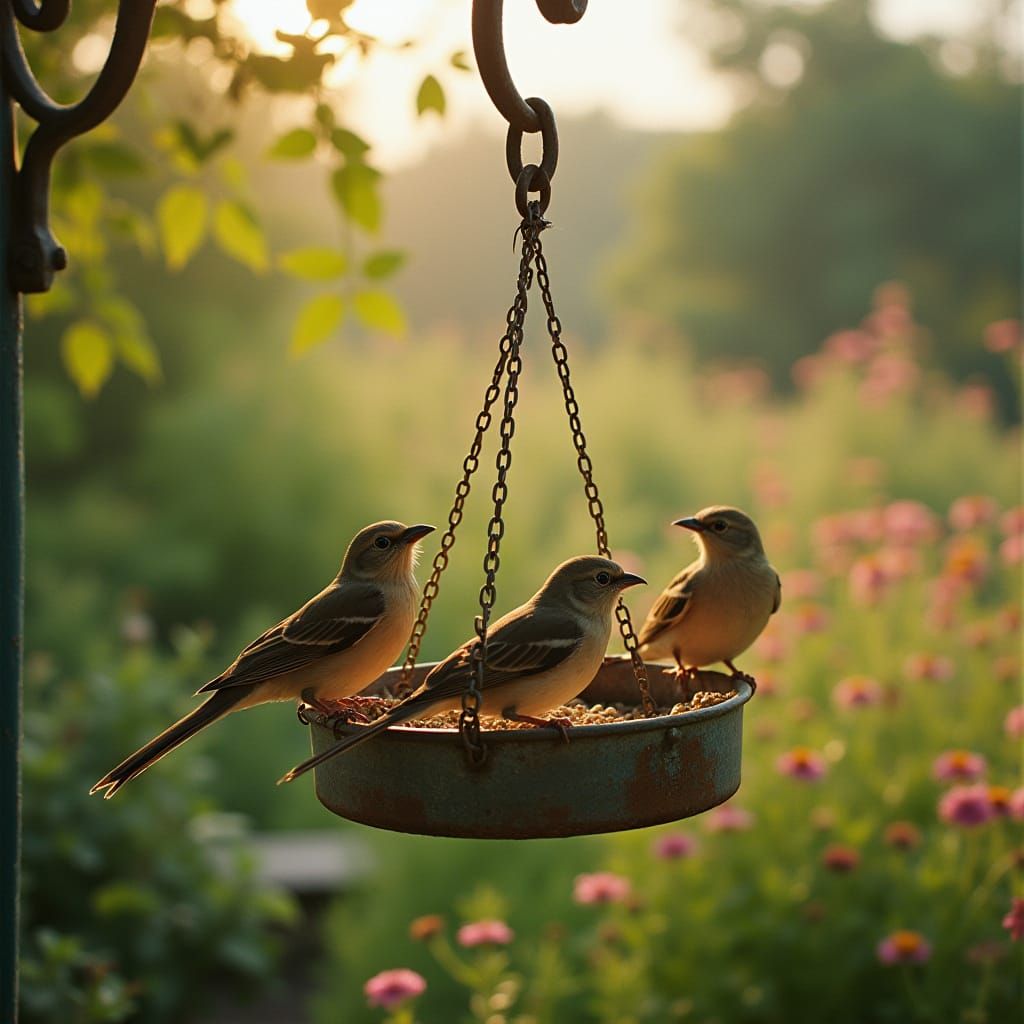 Sad Songbirds in Summer Garden: Cinematic Film Still