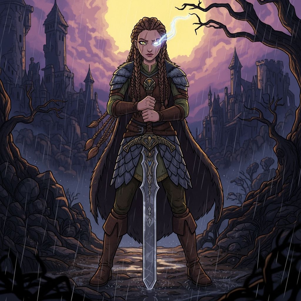 Warrior Woman with Scar in Animation Style