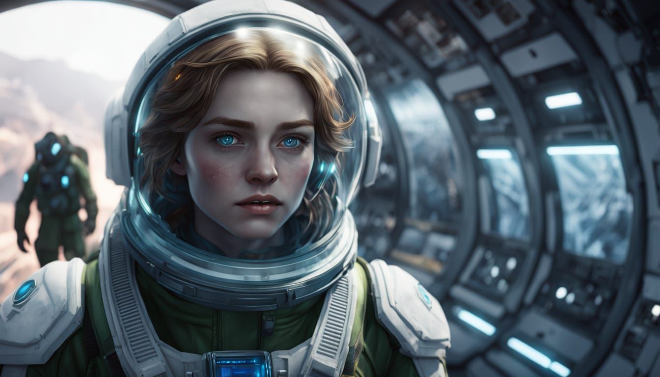 Darkened Spacecraft Interior in Detailed Matte Painting Styl...