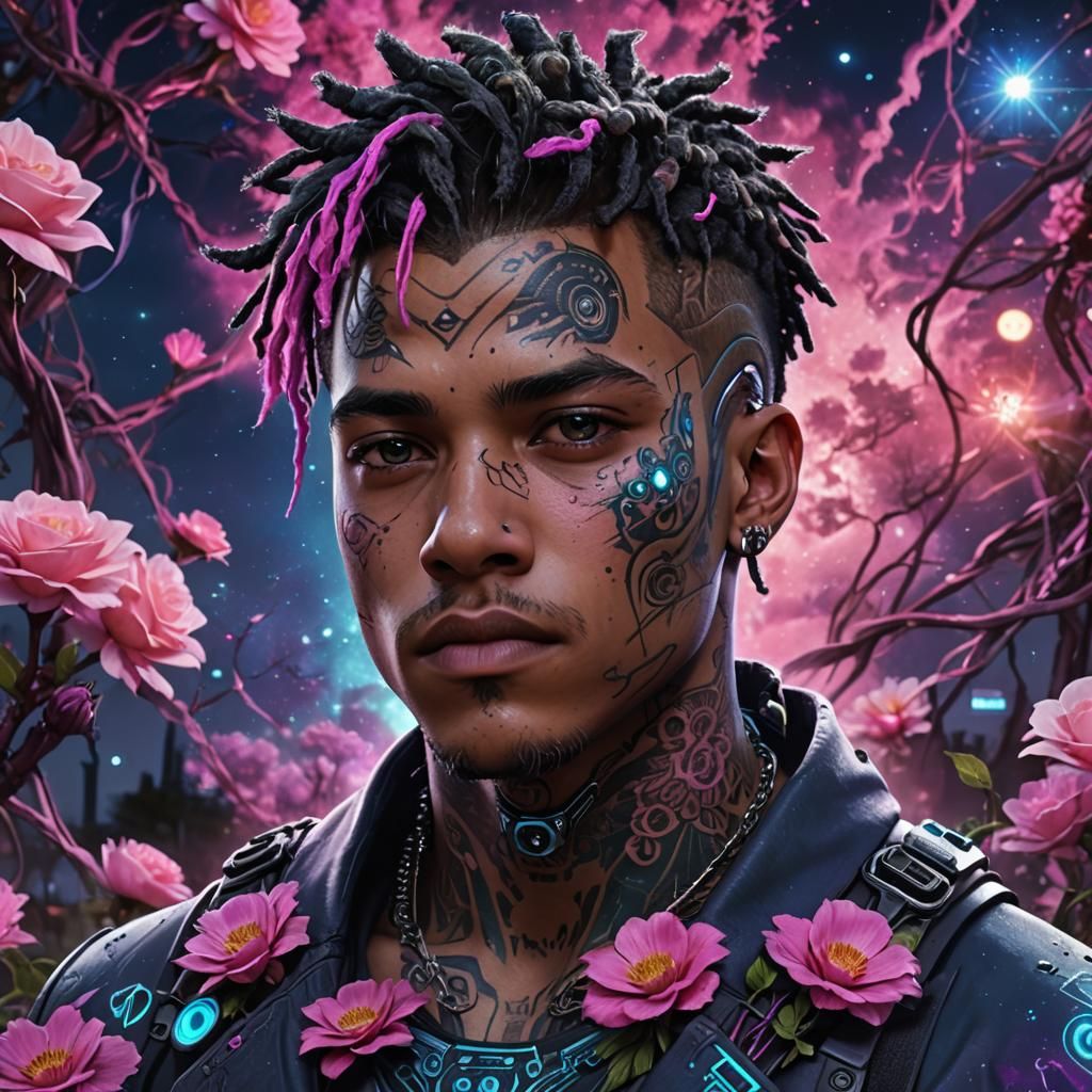 Cyberpunk Portrait with Galaxy Face Tattoos