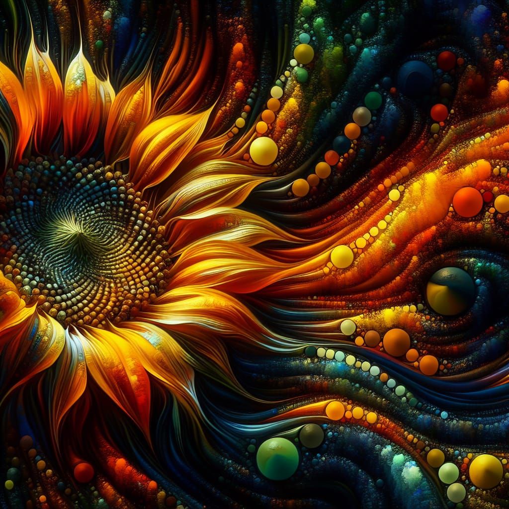 Abstract Sunflower with Vibrant Colors and High Contrast