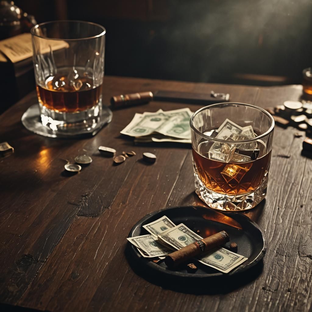 Cinematic Film Still: Cigar and Whiskey