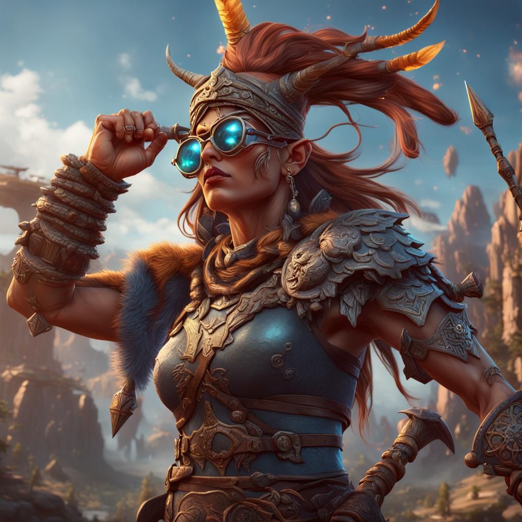 Beserker Barbarian Woman with Glasses: Fantasy Art