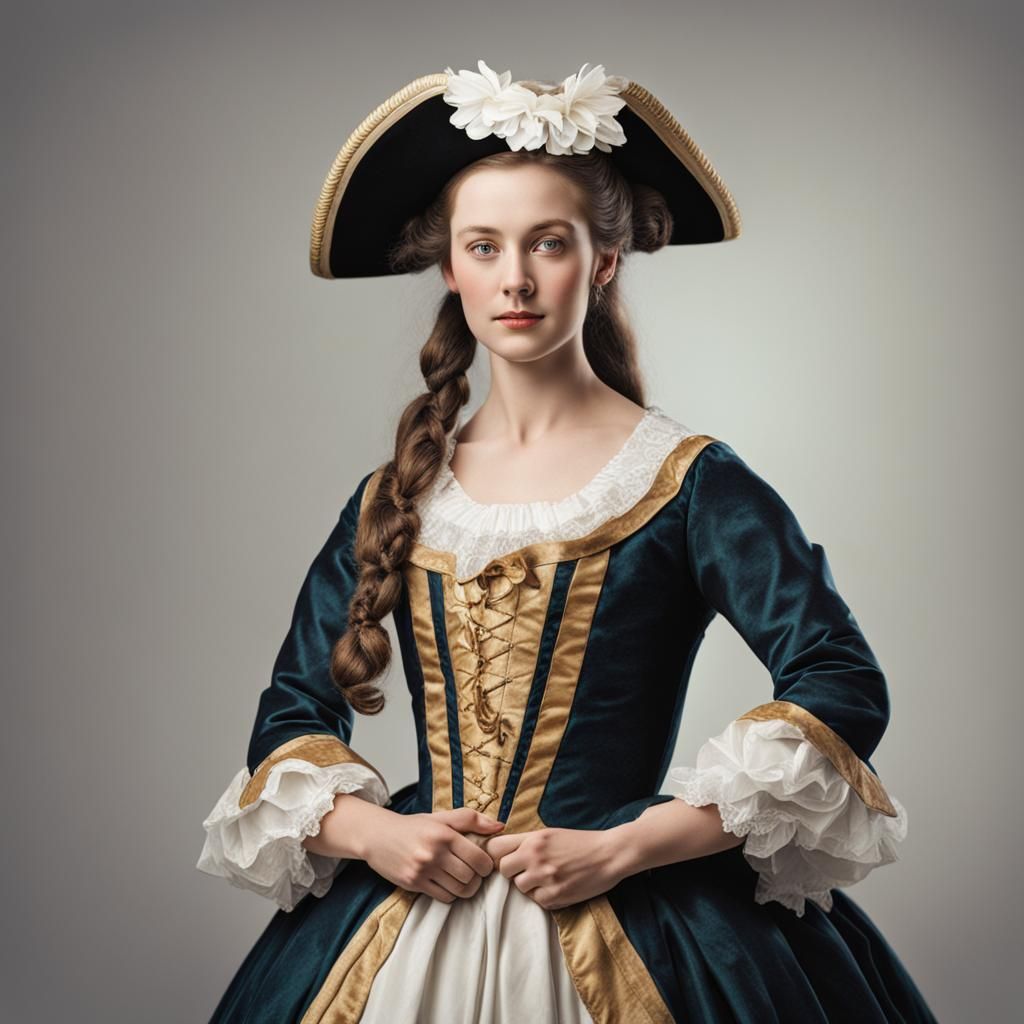 Young Woman in 1768 Male Costume: Photorealistic Image