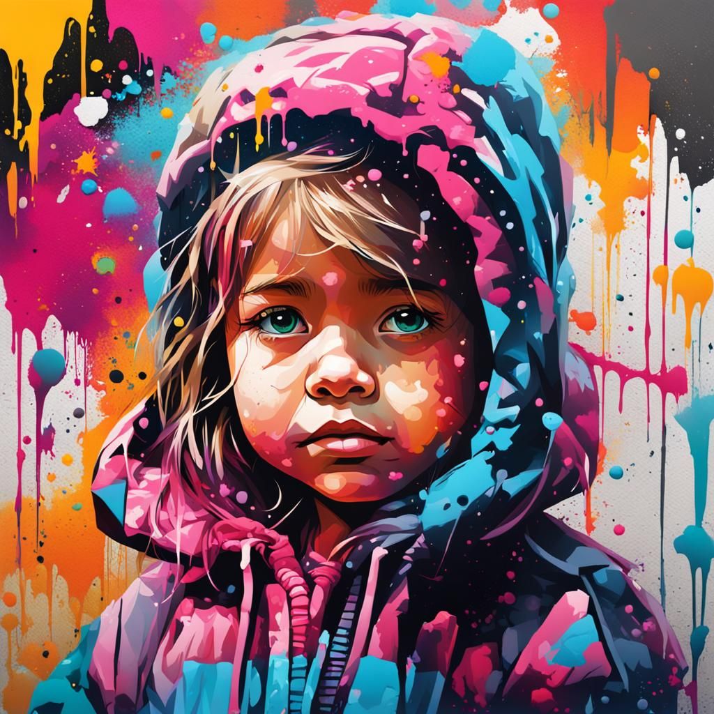 Colorful Graffiti Art of a Cute Little Girl