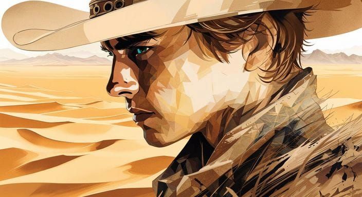 Double Exposure Cowboy Portrait in Desert Landscape