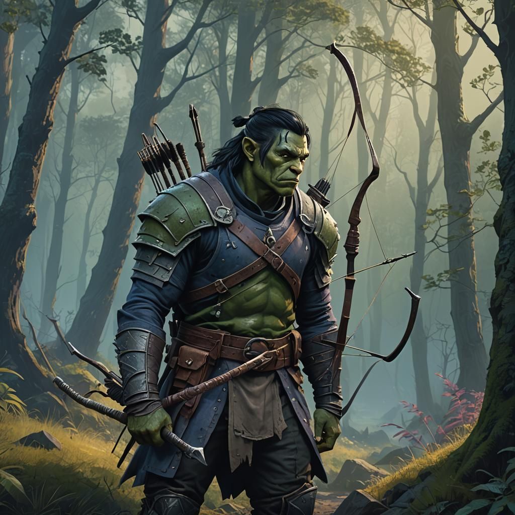 Orc Ranger in Detailed Matte Painting Style