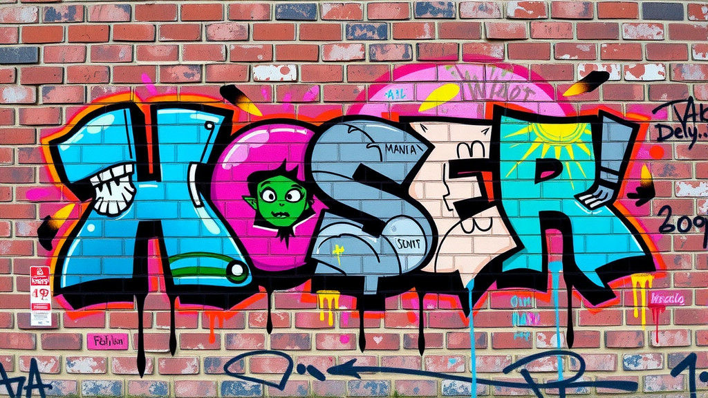 Dynamic Graffiti Mural with 3D Lettering and Stencil Art