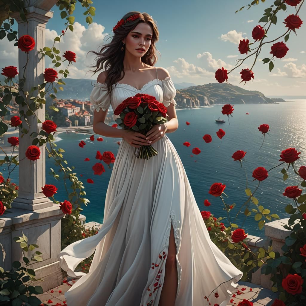 Lady with Roses Seaview: Fantasy Concept Art