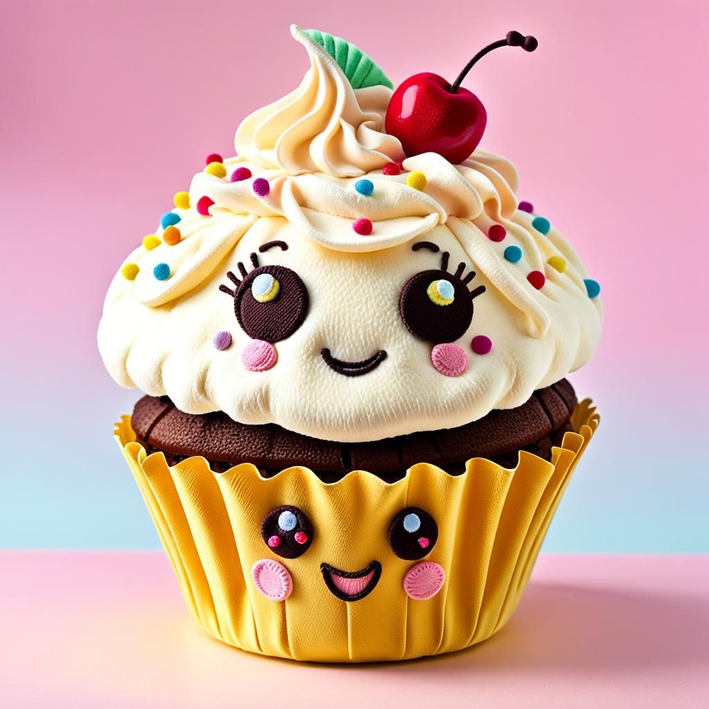 Anthropomorphic Cupcake Plushie with Rainbow Sprinkles