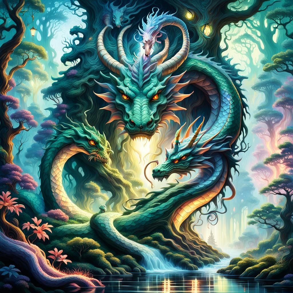 Mystical Dragon Serpent in Oil Painting Style