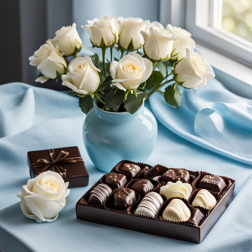 Chocolates and Roses in Morning Light