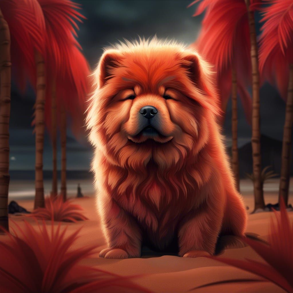 Fluffy Chow Chow Puppy on the Beach: Fantasy Art