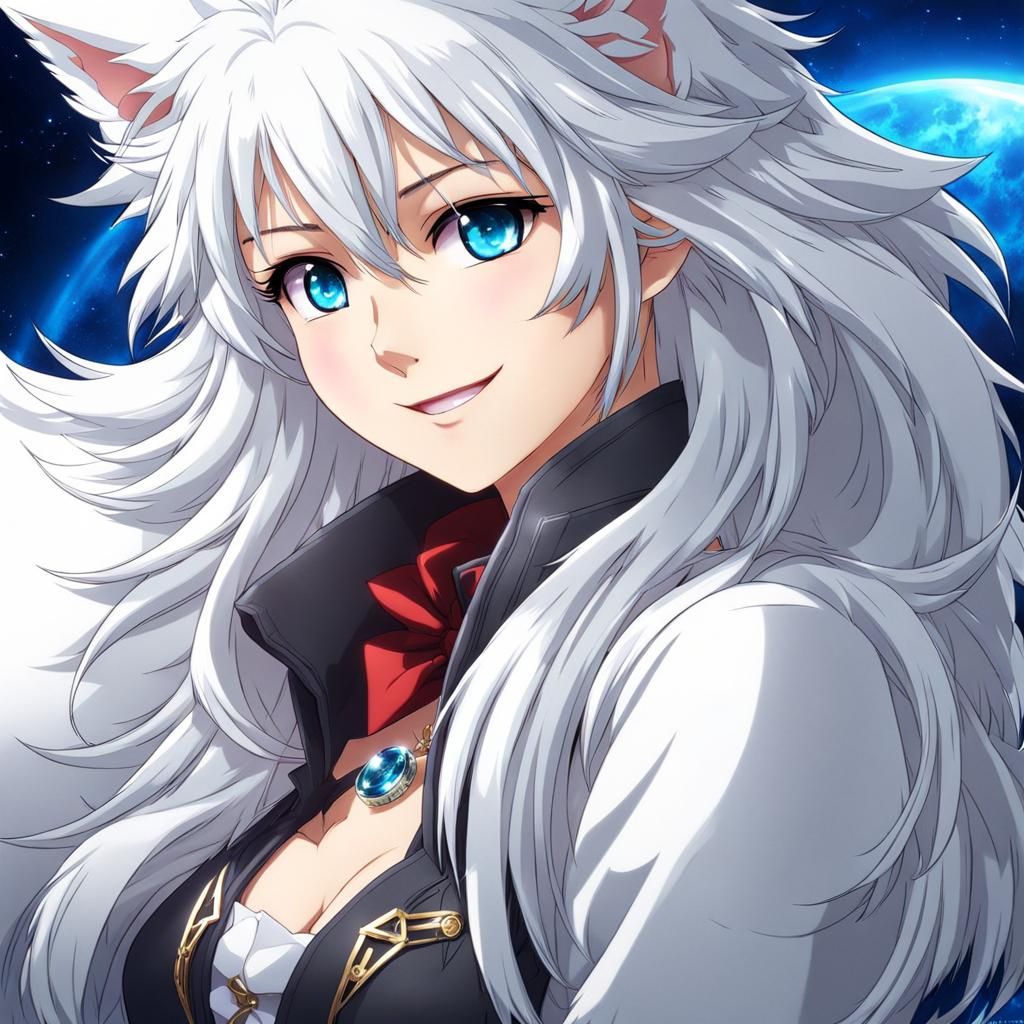 Anime Wolf Girl with Shining Eyes