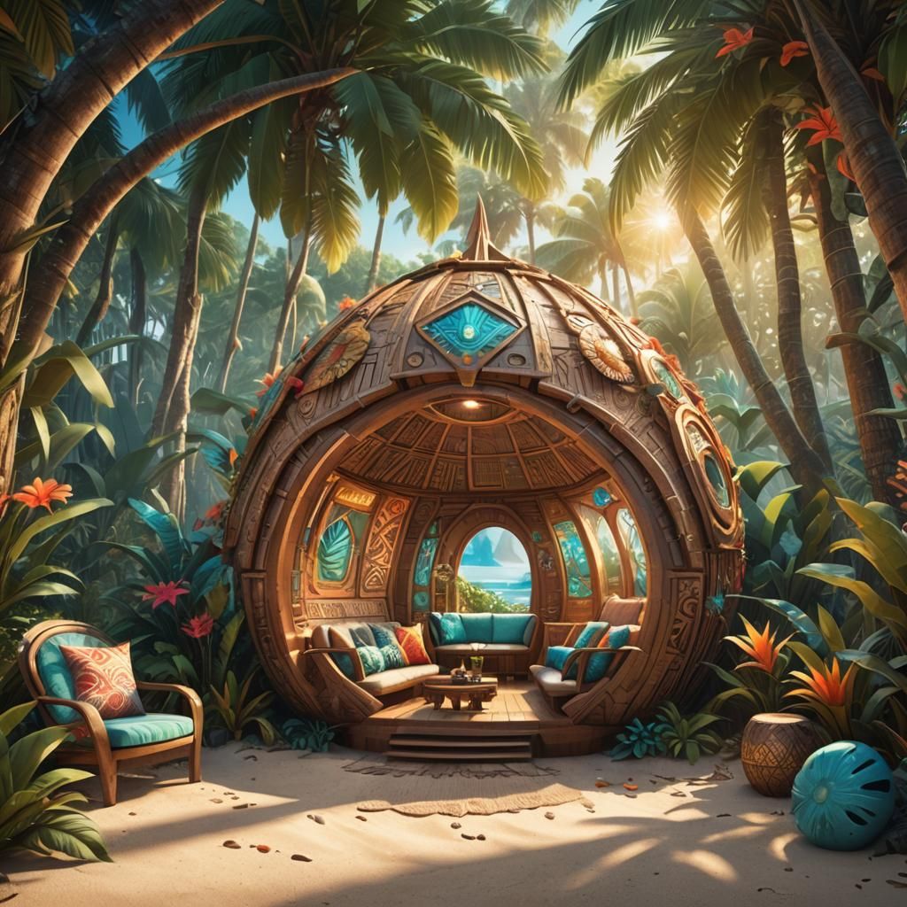 Tropical Tiki Spaceship Pod: Fantasy Concept Art