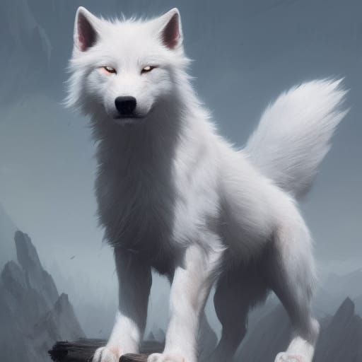 Cute White Puppy Wolf in Dark Fantasy Style