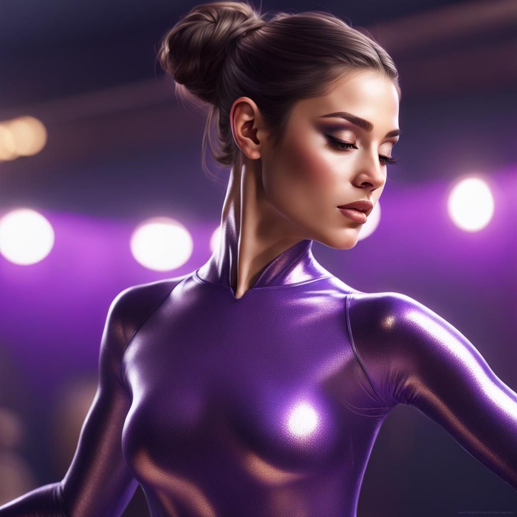 Gymnast in Purple Leotard: Detailed Digital Art