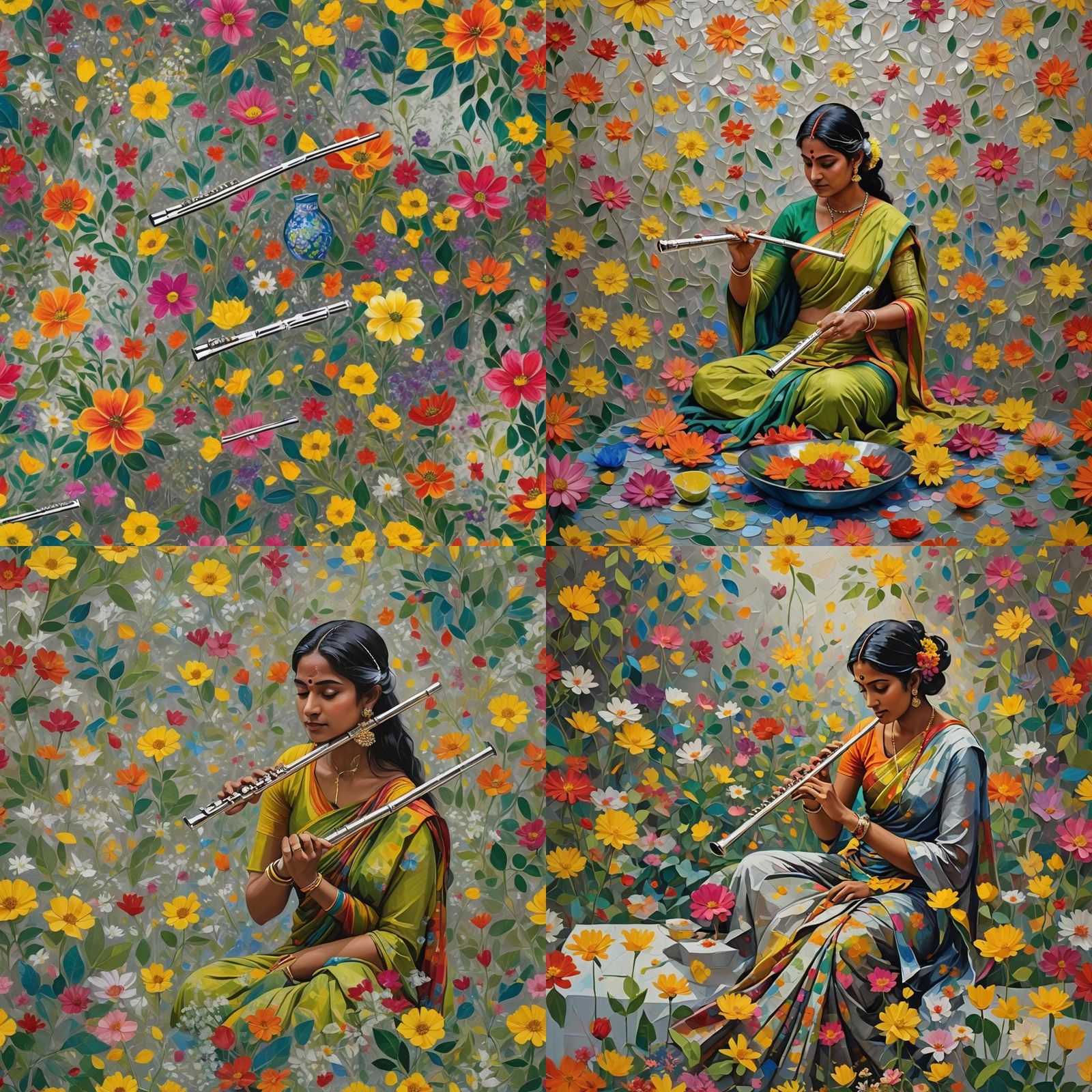 Woman's Flute Song: Hyperrealistic Airbrush Oil Painting