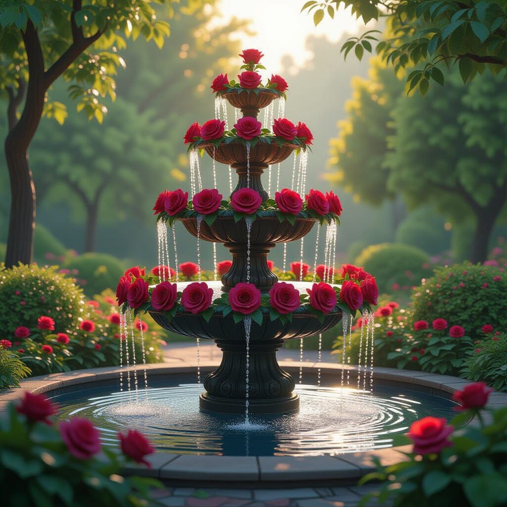 Blooming Rose Fountain in Fantasy Garden Concept Art