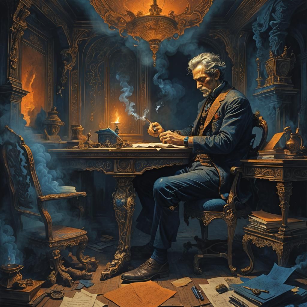 Fantasy Man Smoking: Surreal Graphic Novel Illustration