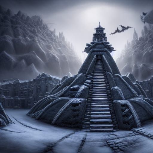 Sinister Snow Temple in Hyperdetailed Digital Art