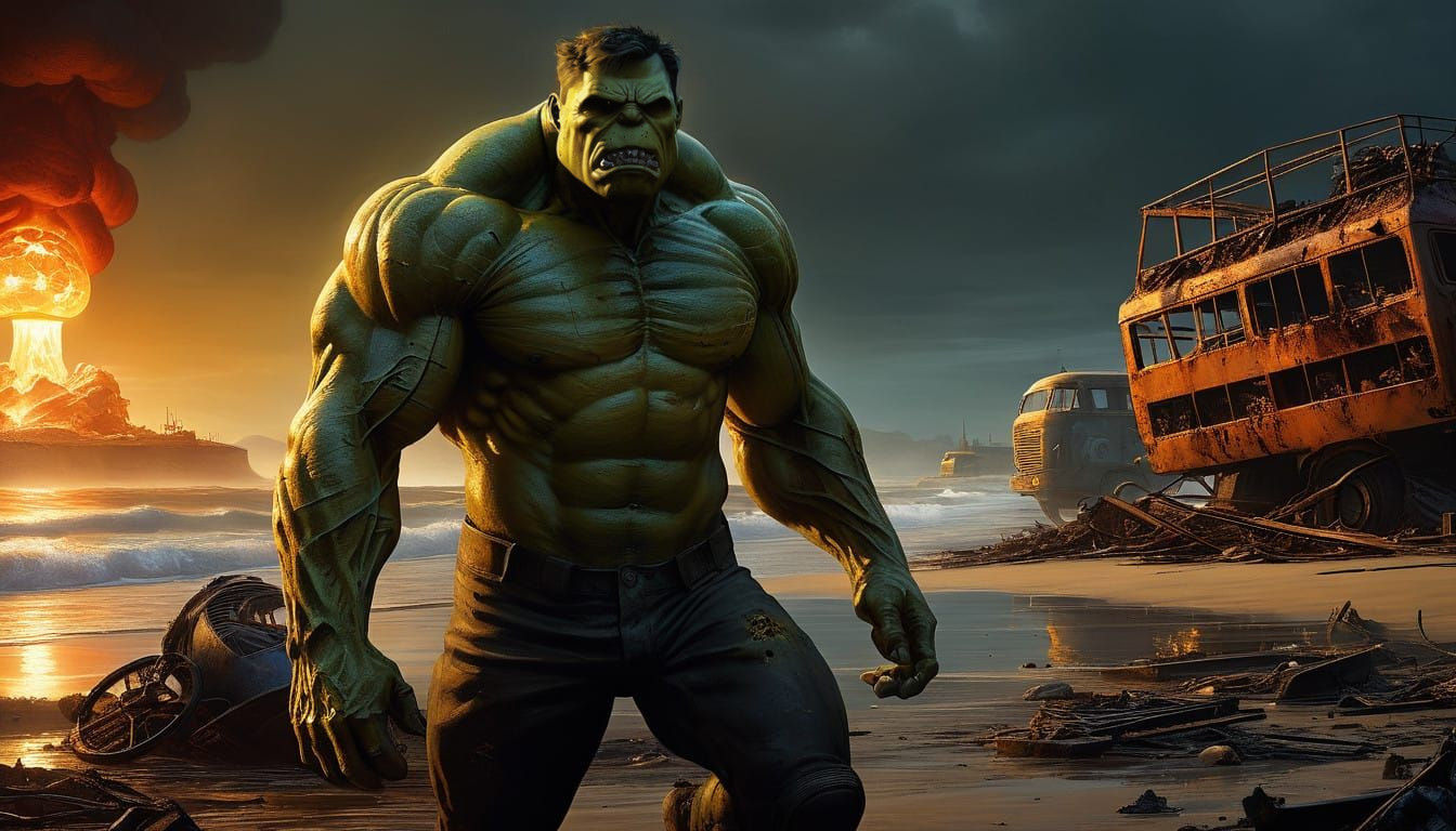 Mysterious Radioactive Beach Scene in Mannerist Style