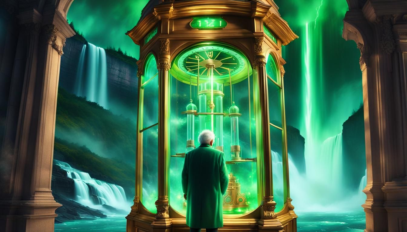 Grandfather Clock at Niagara Falls in Surreal Digital Art