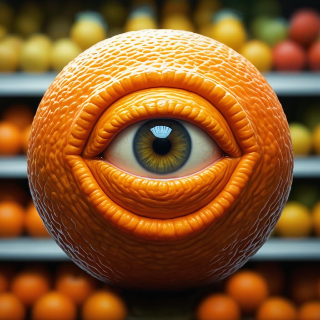 Hyperrealistic Omega Mart Orange Fruit Monster Portrait