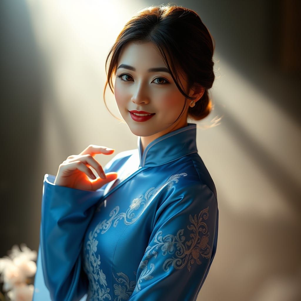 Glamorous Vietnamese Goddess in Elegant Blue Ao Dai