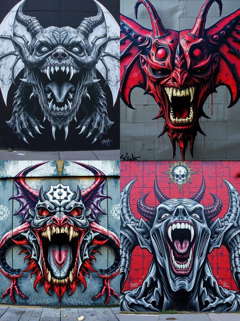 Morbid Street Art Devil Howl in Contemporary Style
