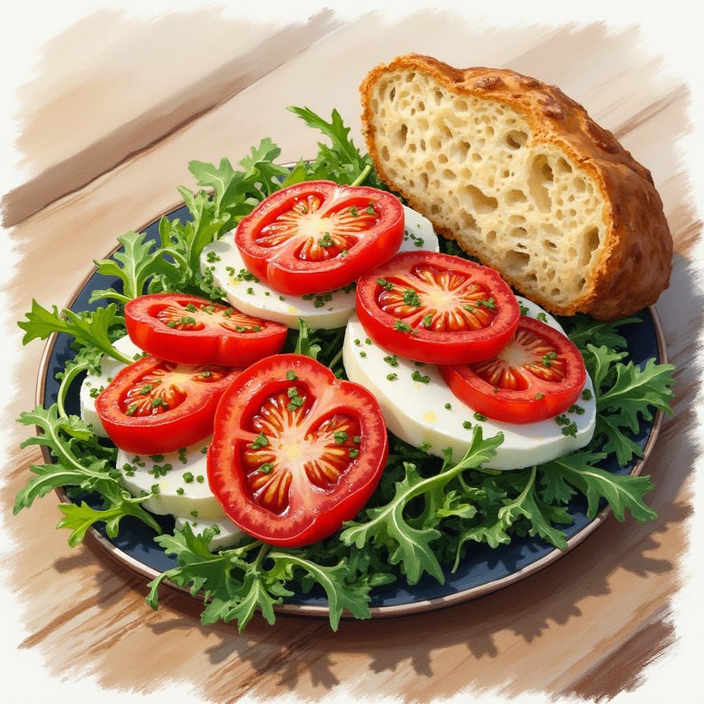 Watercolor Painting of Insalata Caprese