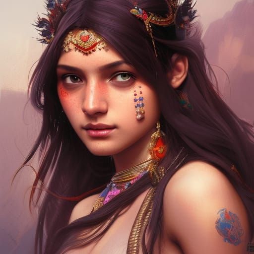 Indian Gaming Girl Portrait in Hyperdetailed Style