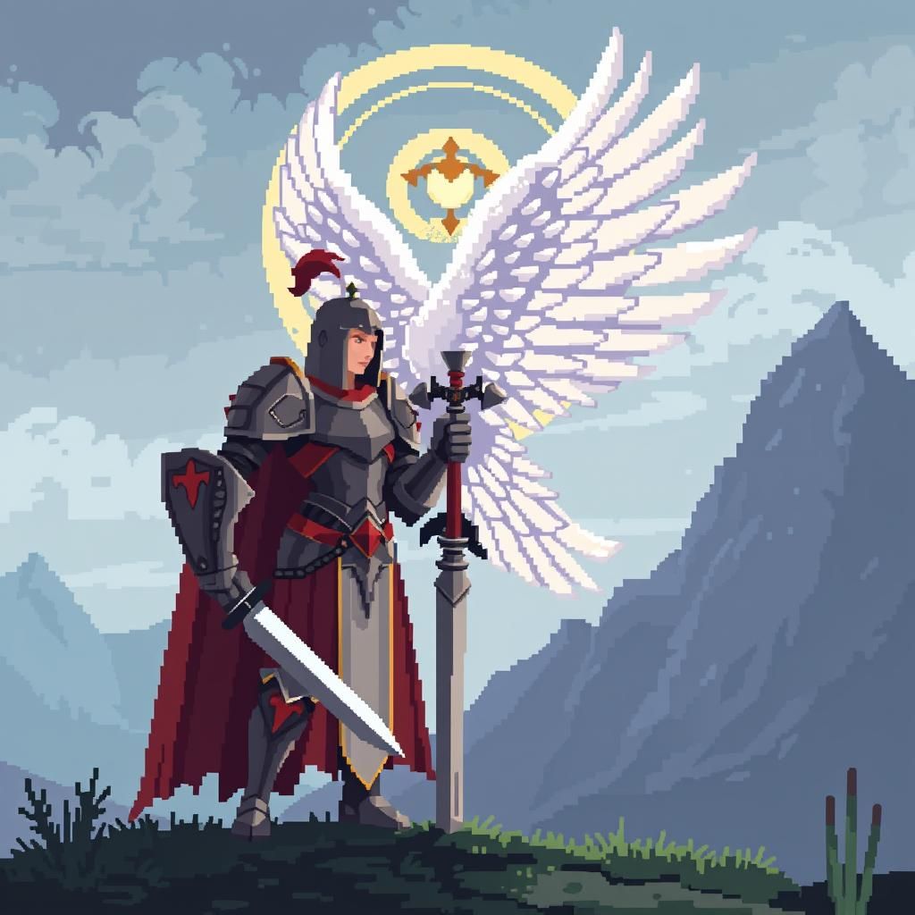 Pixel Art Angel and Knight Illustration