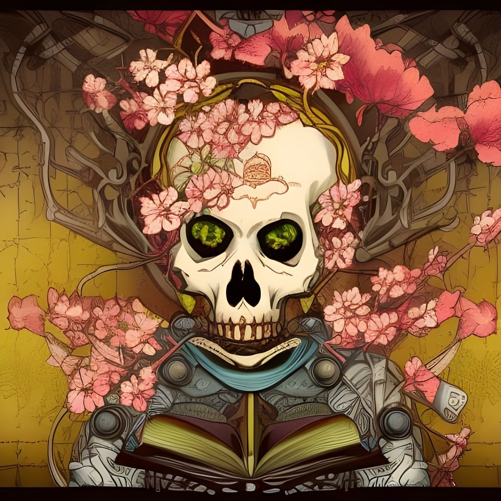 Steampunk Skull with Cherry Blossoms Tarot Card